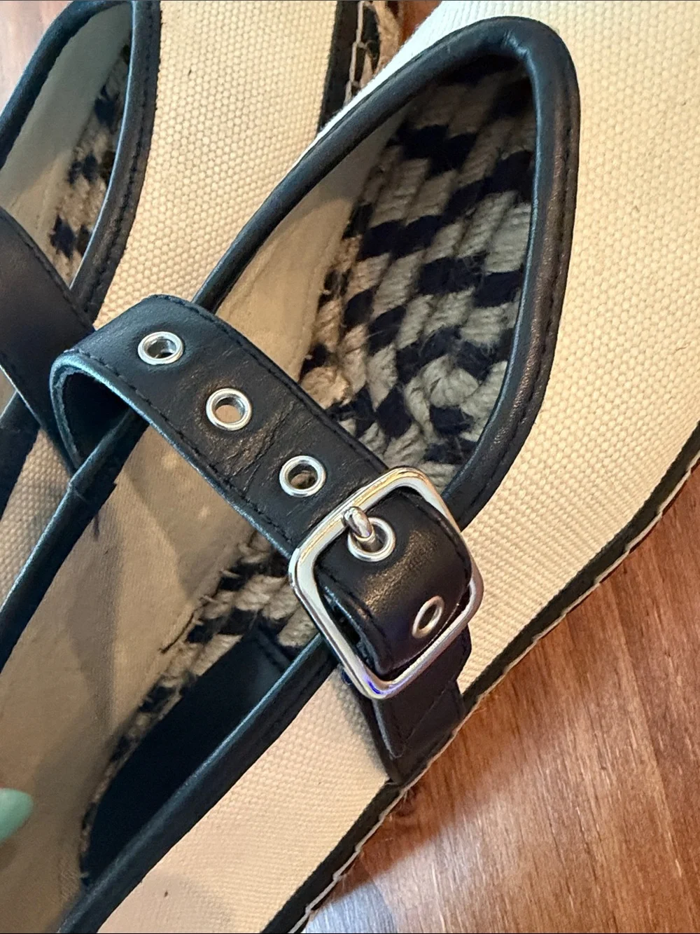 Madewell Cream and Black Mary Jane Canvas Espadrilles 8.5